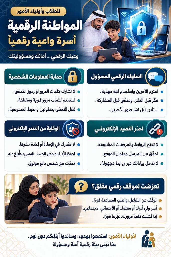 بوستر المواطنة الرقمية — أسرة واعية رقمياً